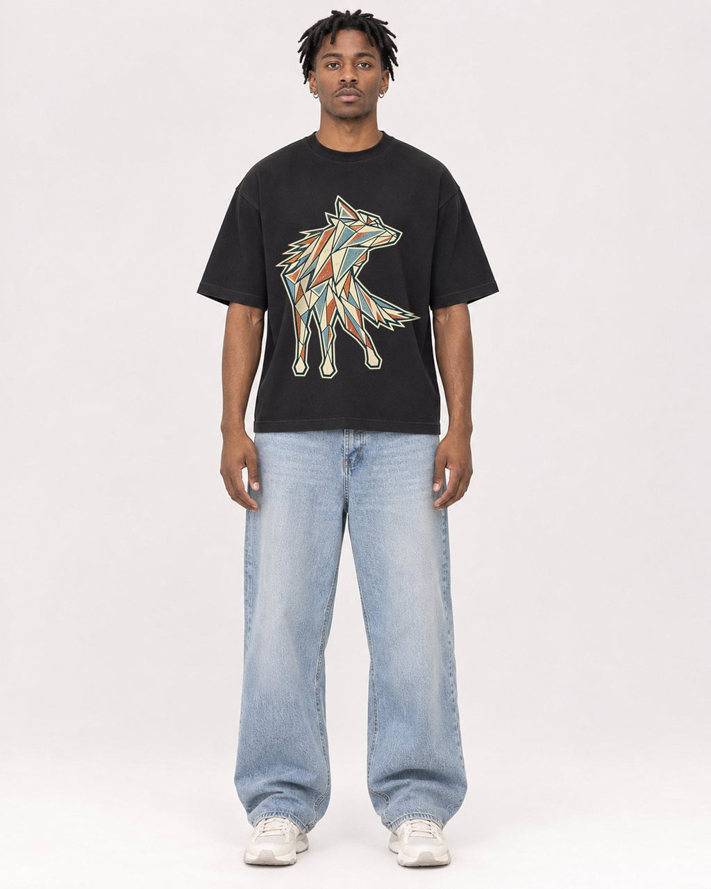 Mockup Boxy Heavyweight Tee Black male full-body 05
