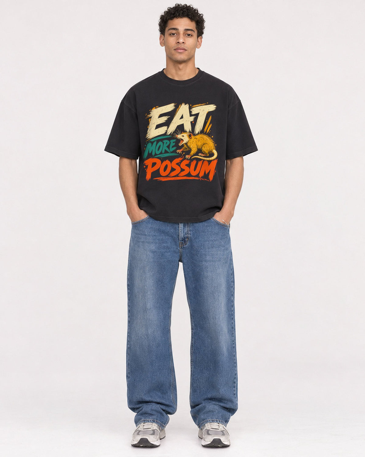 Mockup Boxy Heavyweight Tee Black male full-body 10