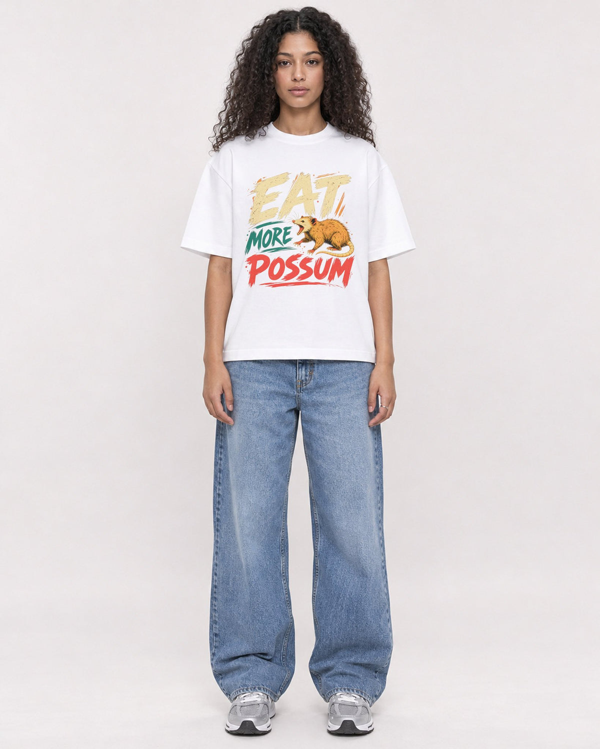Mockup Boxy Heavyweight Tee White female full-body 10