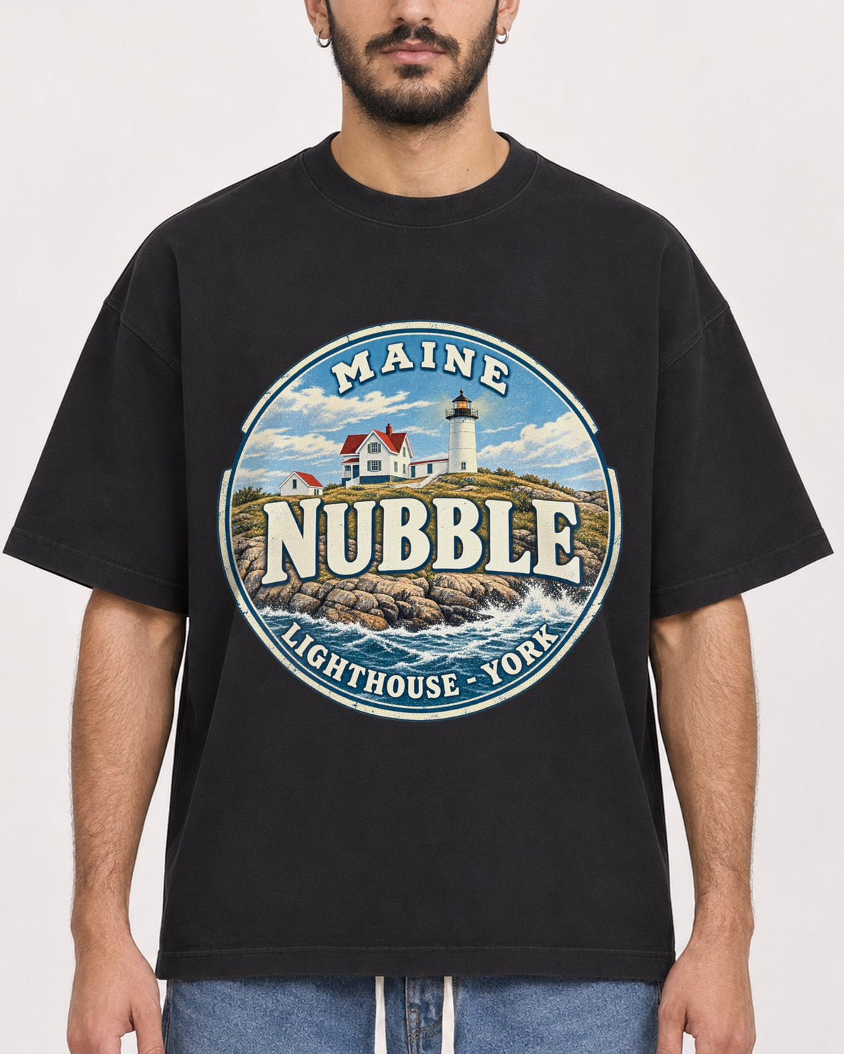 Mockup Boxy Heavyweight Tee Black male close-up 07