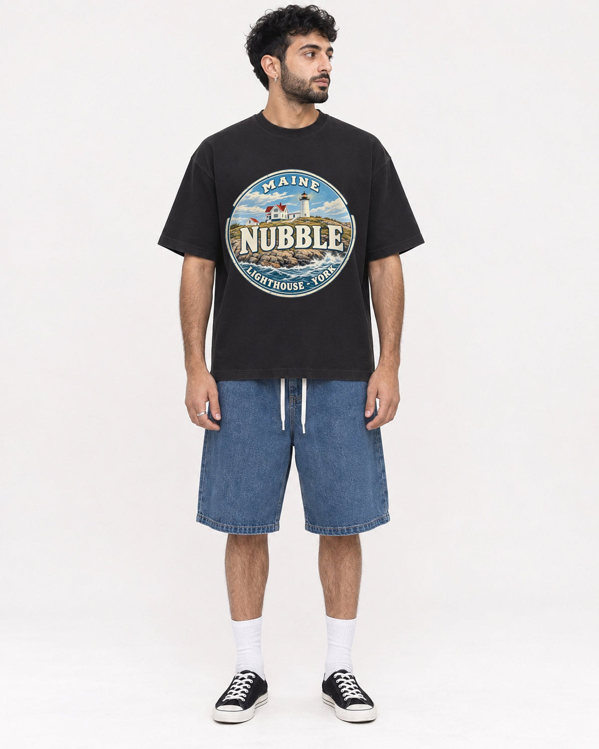 Mockup Boxy Heavyweight Tee Black male full-body 07