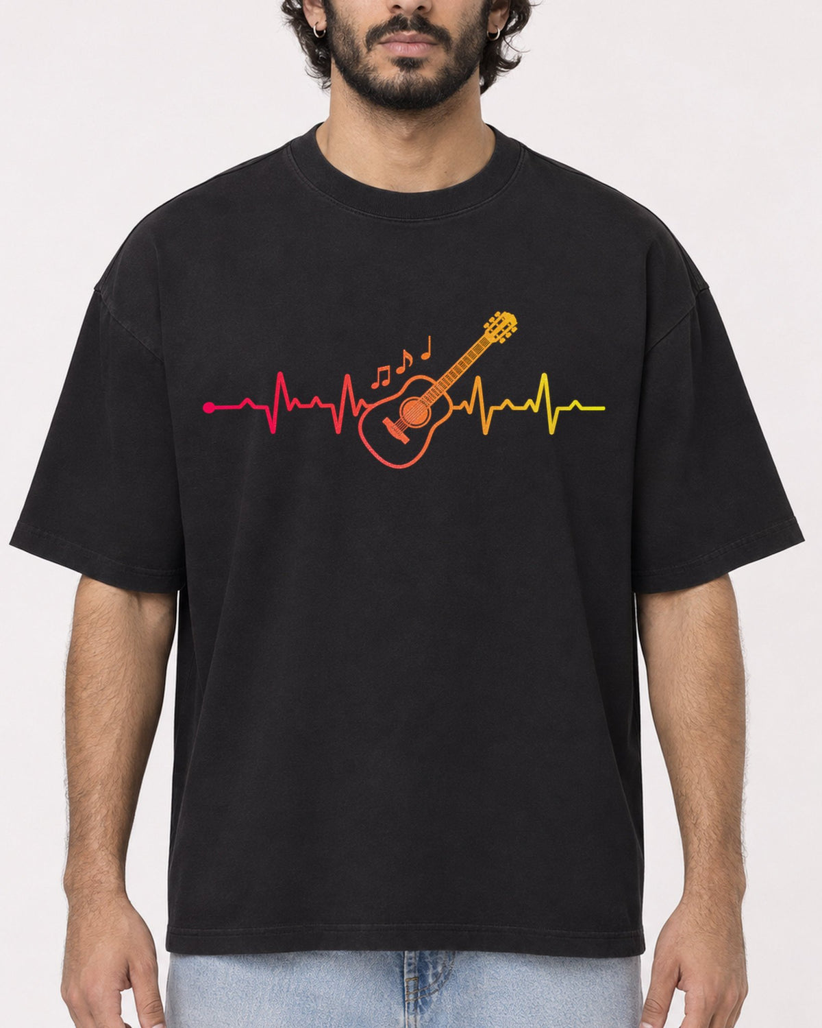 Mockup Boxy Heavyweight Tee Black male close-up 17