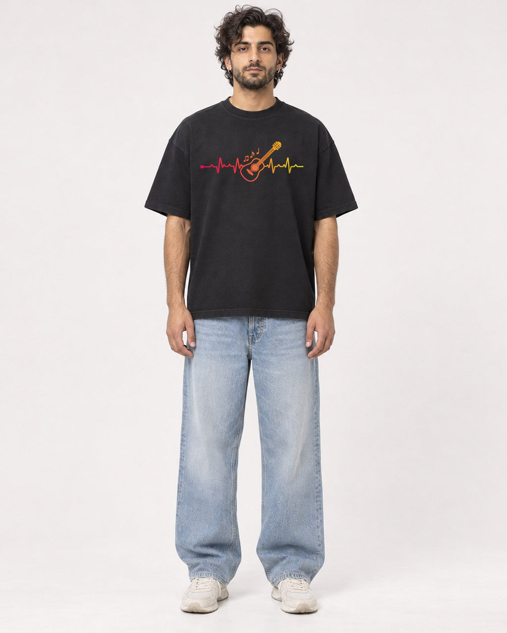 Mockup Boxy Heavyweight Tee Black male full-body 17