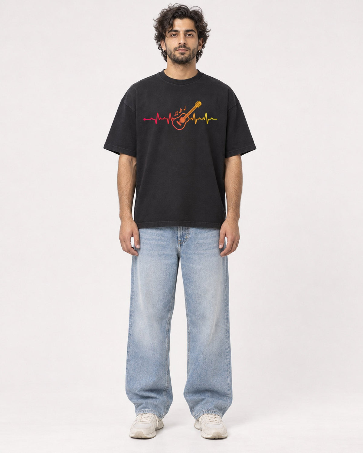 Mockup Boxy Heavyweight Tee Black male full-body 17