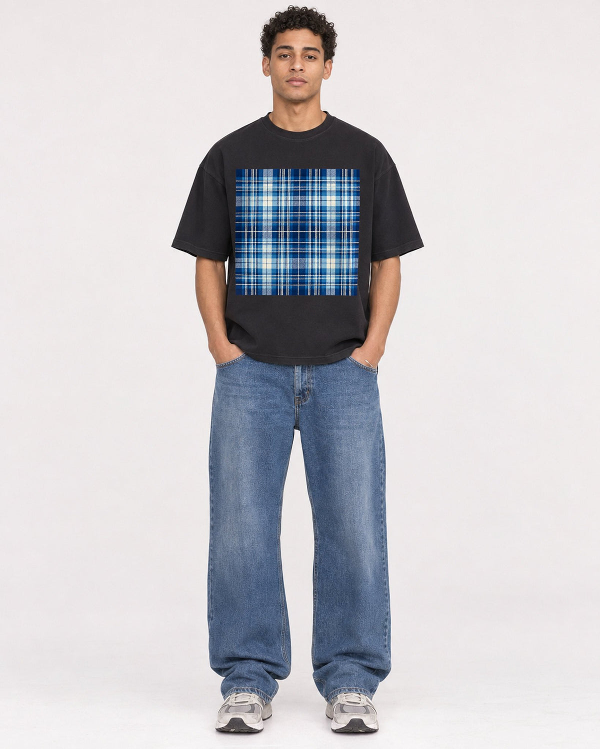 Mockup Boxy Heavyweight Tee Black male full-body 10