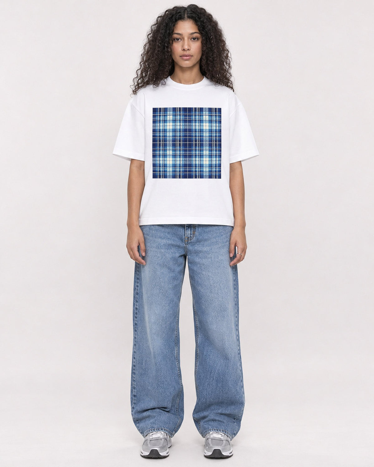 Mockup Boxy Heavyweight Tee White female full-body 10