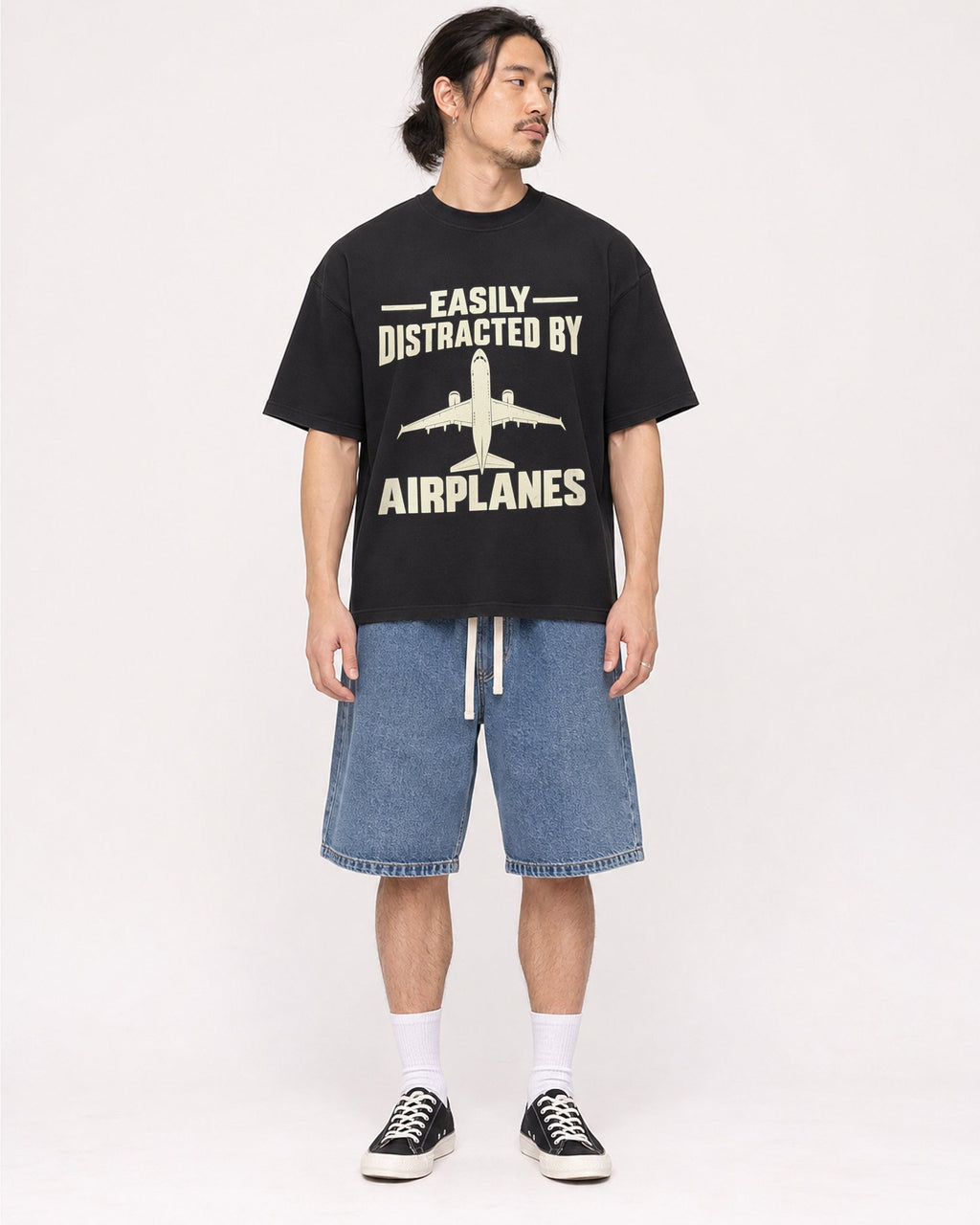 Mockup Boxy Heavyweight Tee Black male full-body 43