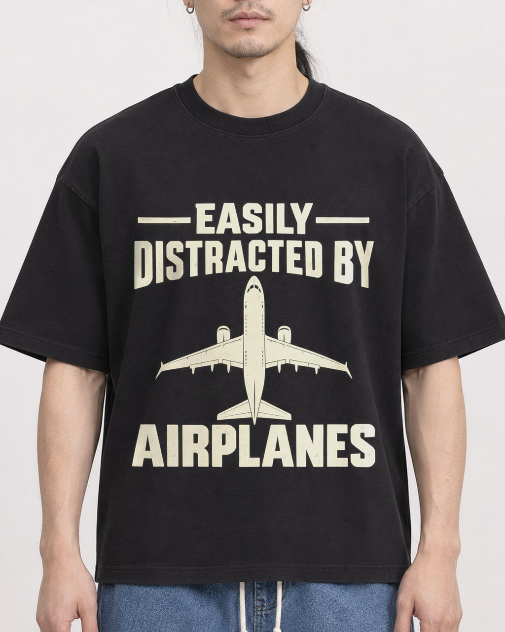 Mockup Boxy Heavyweight Tee Black male close-up 43
