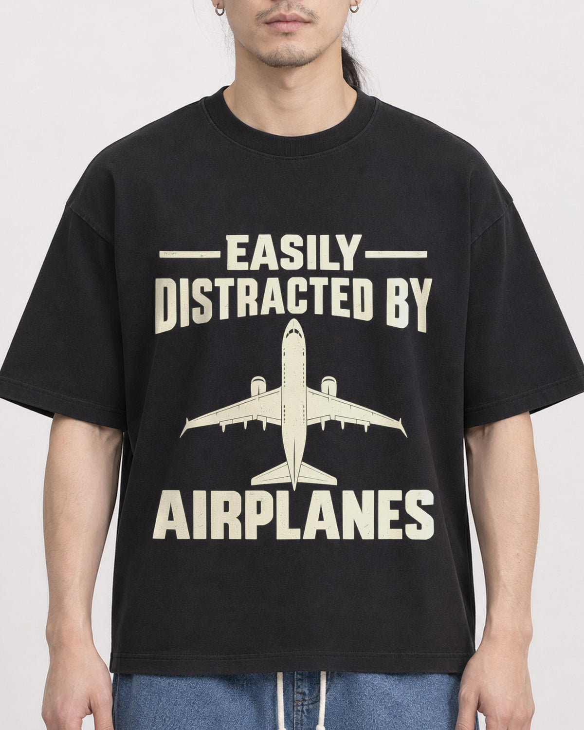 Mockup Boxy Heavyweight Tee Black male close-up 43