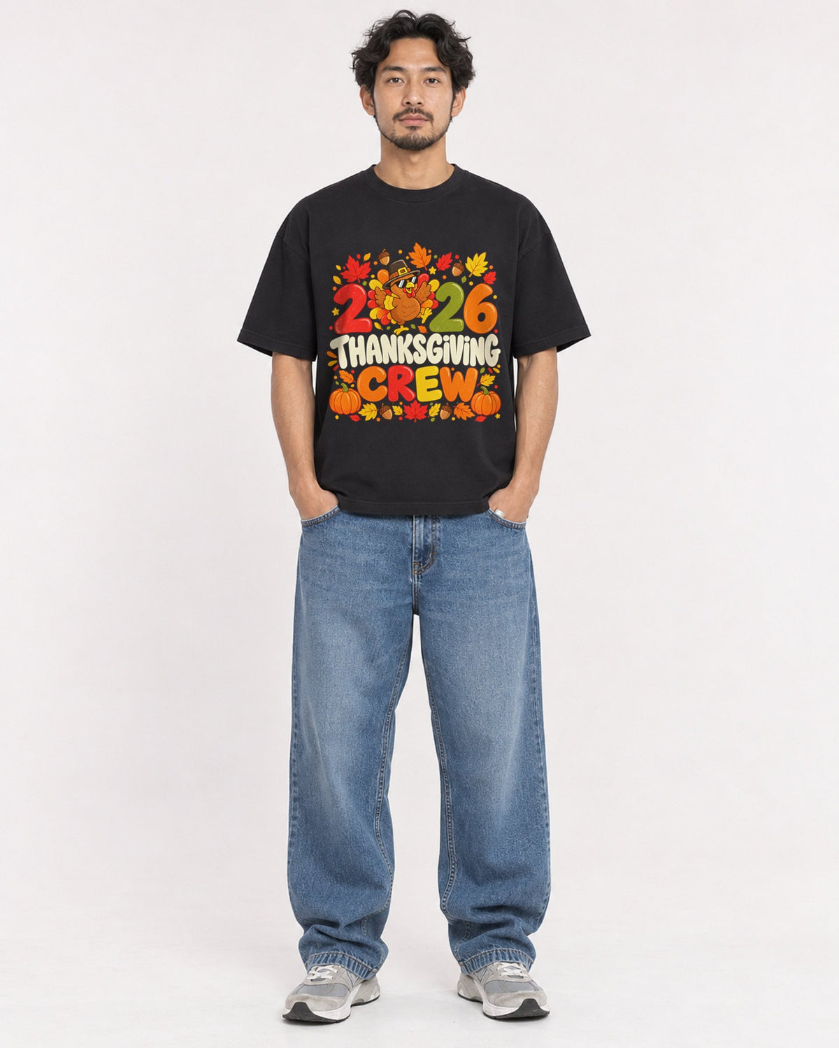 Mockup Boxy Heavyweight Tee Black male full-body 02
