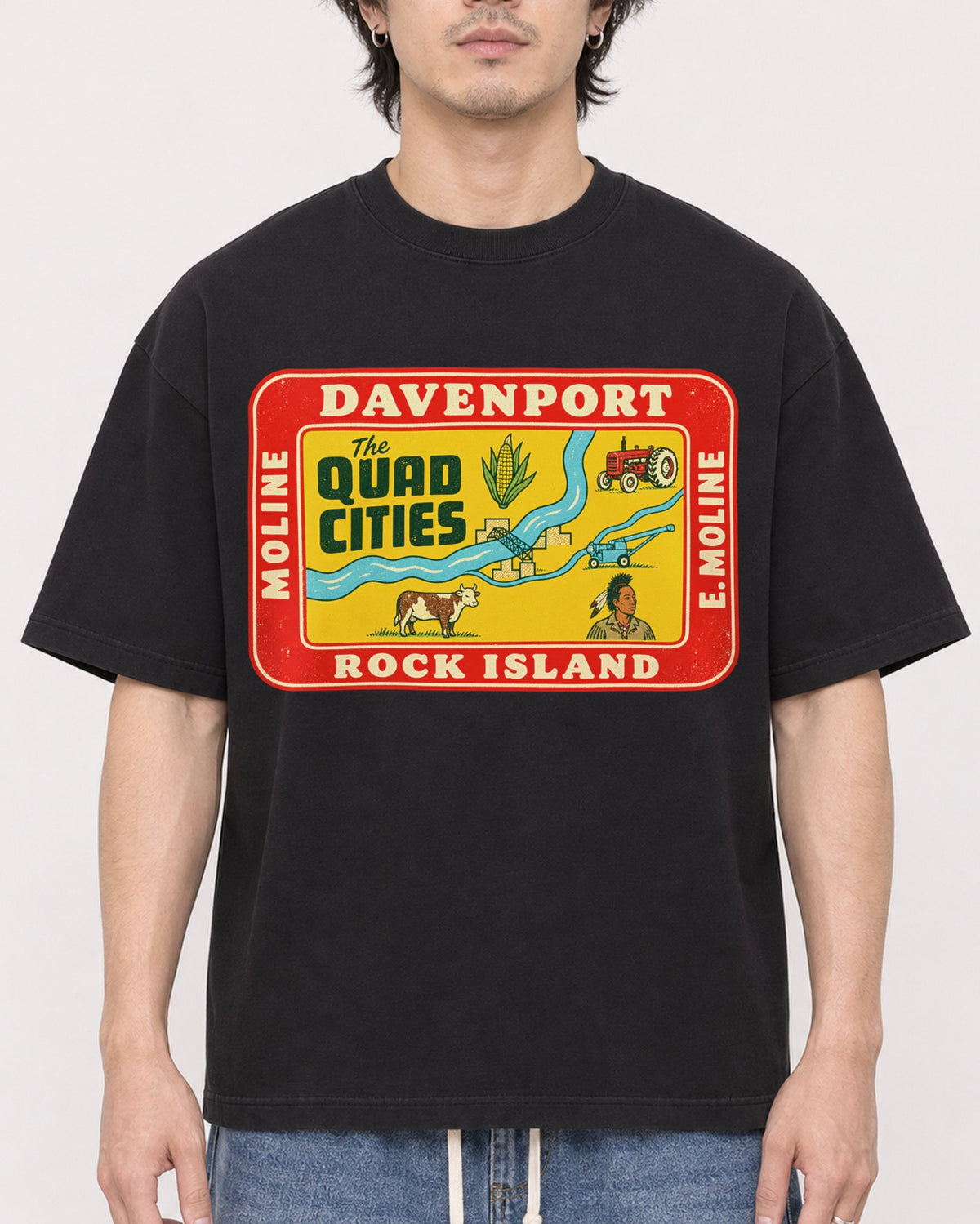 Mockup Boxy Heavyweight Tee Black male close-up 03