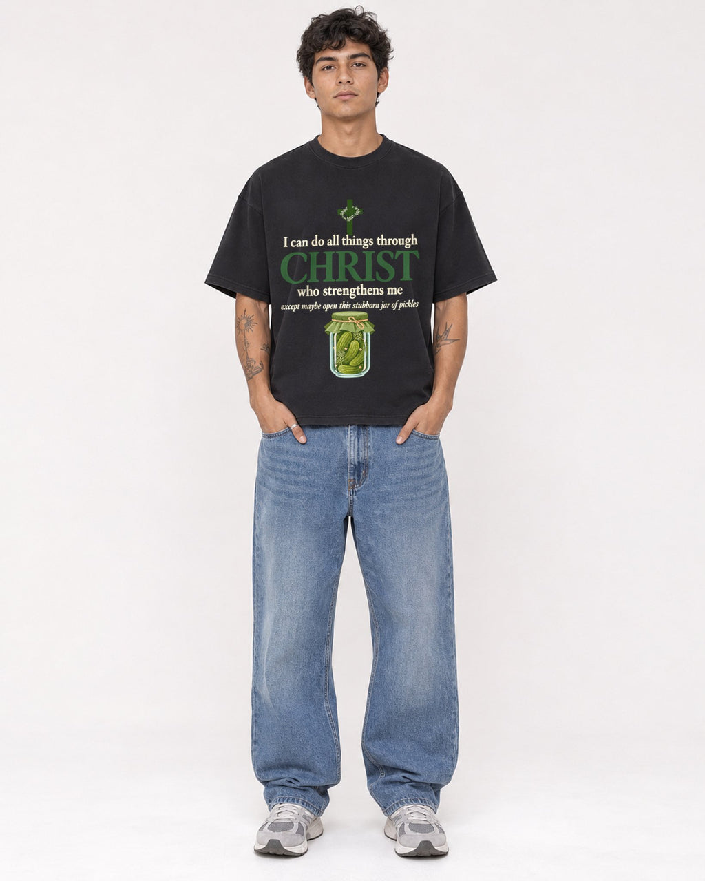 Mockup Boxy Heavyweight Tee Black male full-body 06