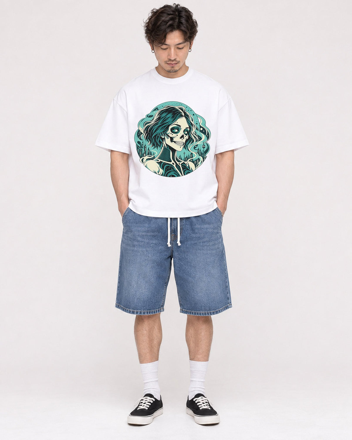 Mockup Boxy Heavyweight Tee White male full-body 03