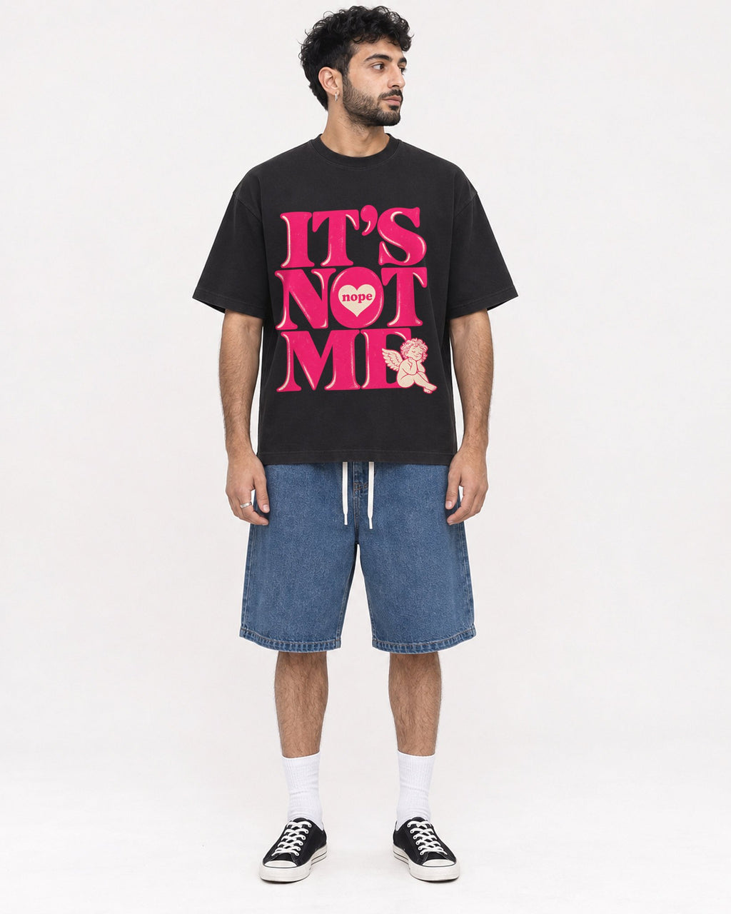 Mockup Boxy Heavyweight Tee Black male full-body 07