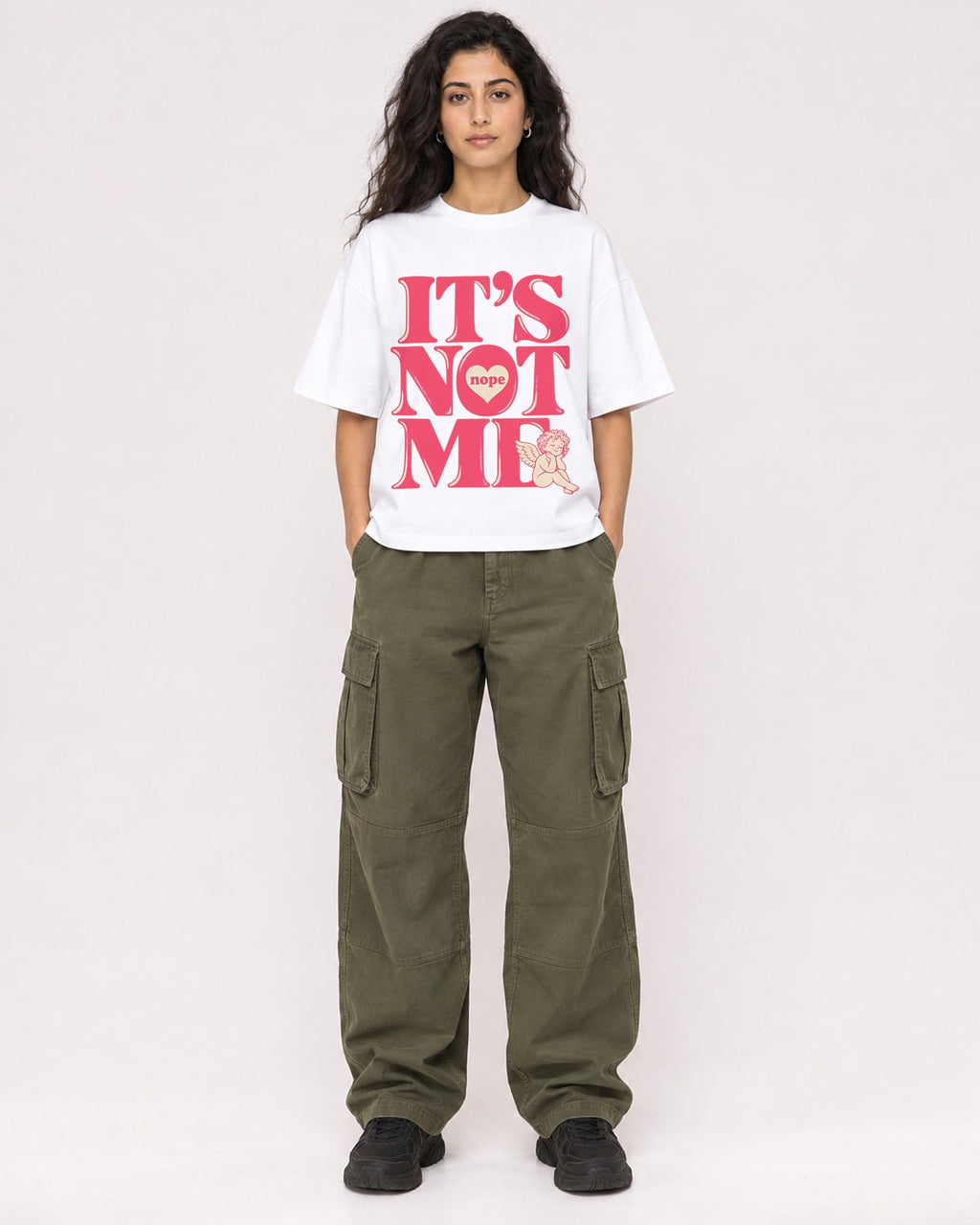 Mockup Boxy Heavyweight Tee White female full-body 07