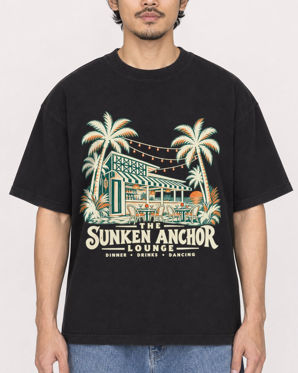 Mockup Boxy Heavyweight Tee Black male close-up 02