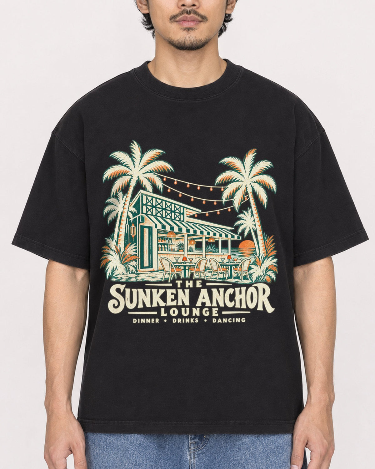 Mockup Boxy Heavyweight Tee Black male close-up 02