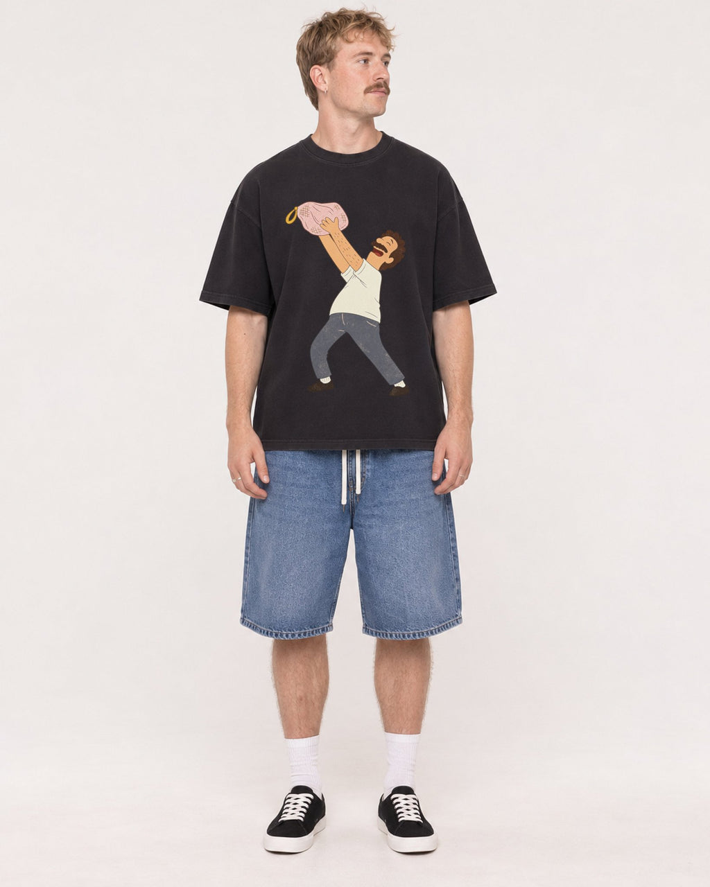 Mockup Boxy Heavyweight Tee Black male full-body 19