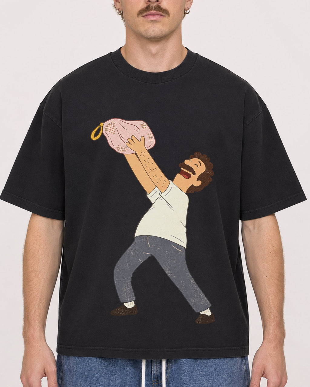 Mockup Boxy Heavyweight Tee Black male close-up 19