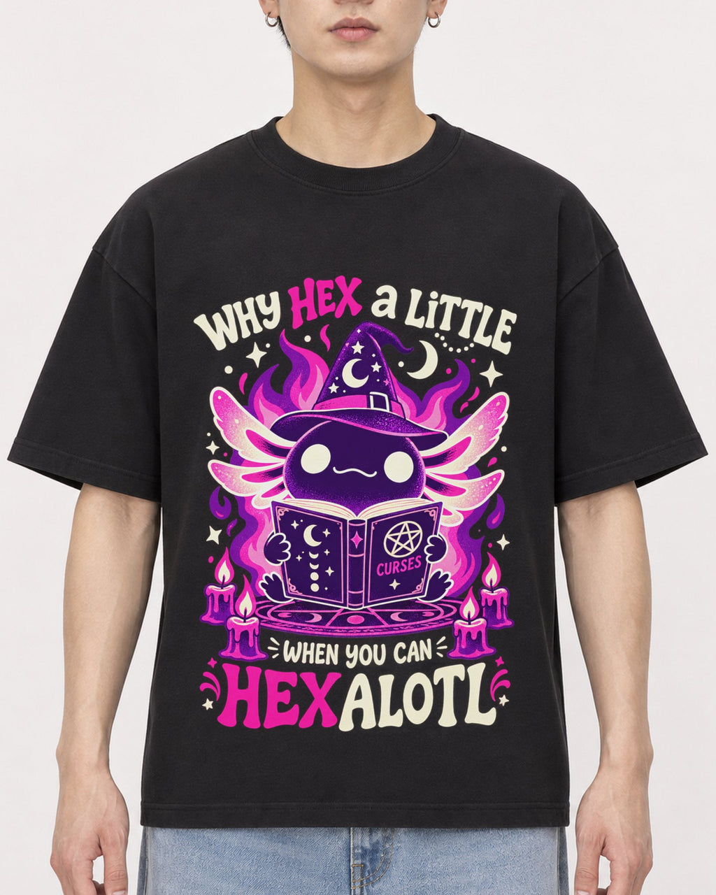Mockup Boxy Heavyweight Tee Black male close-up 01