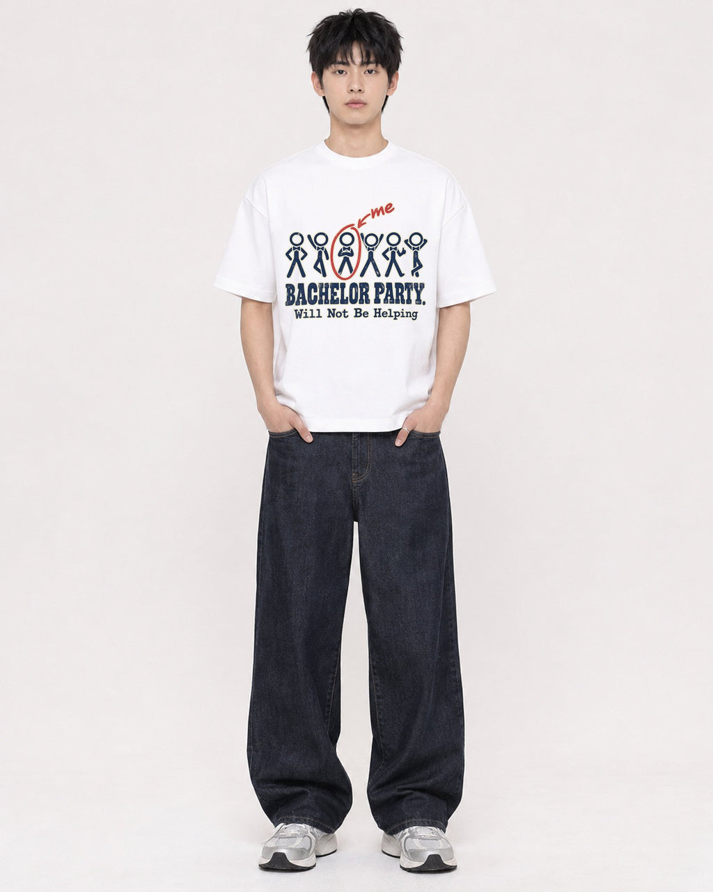 Mockup Boxy Heavyweight Tee White male full-body 01