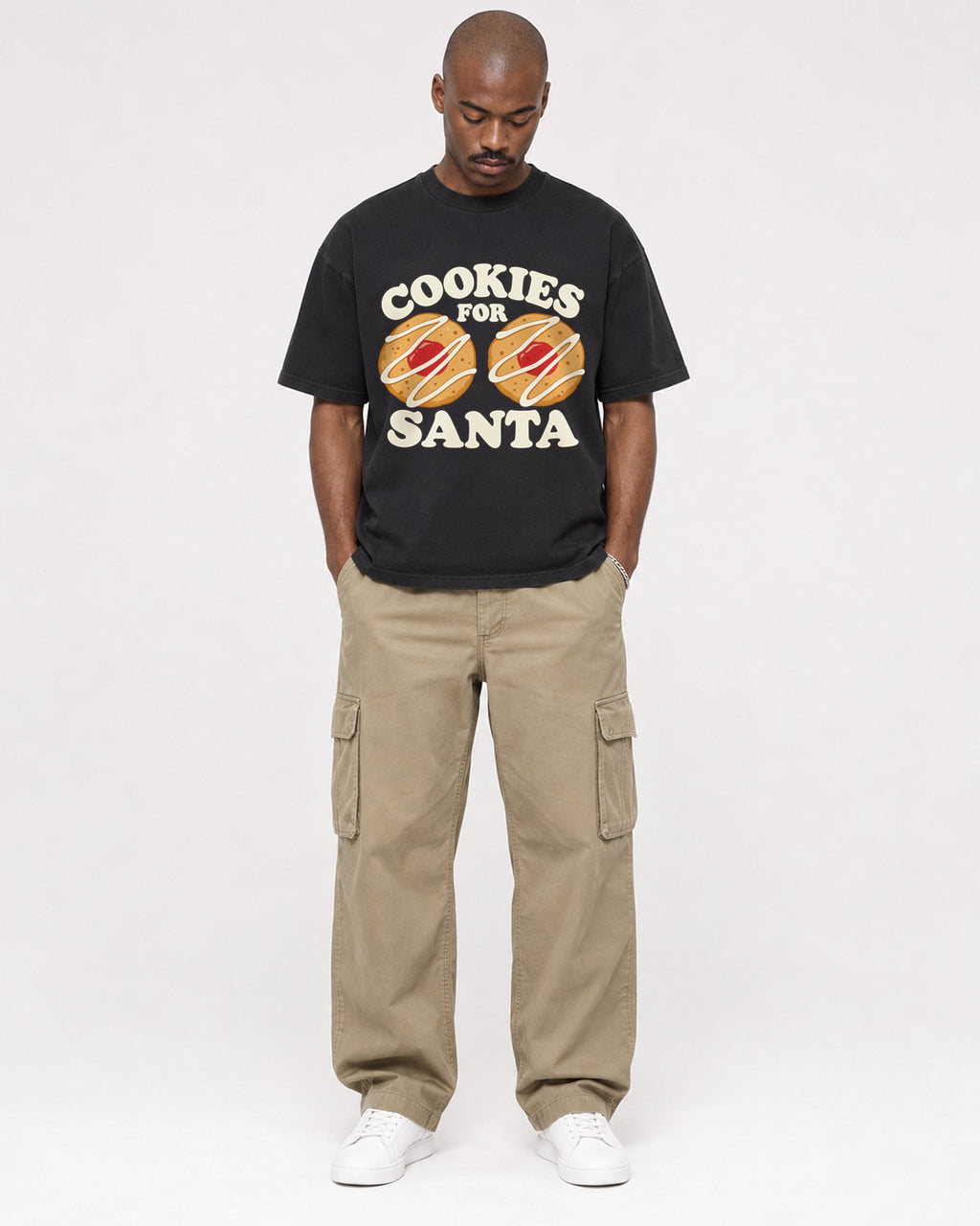 Mockup Boxy Heavyweight Tee Black male full-body 44