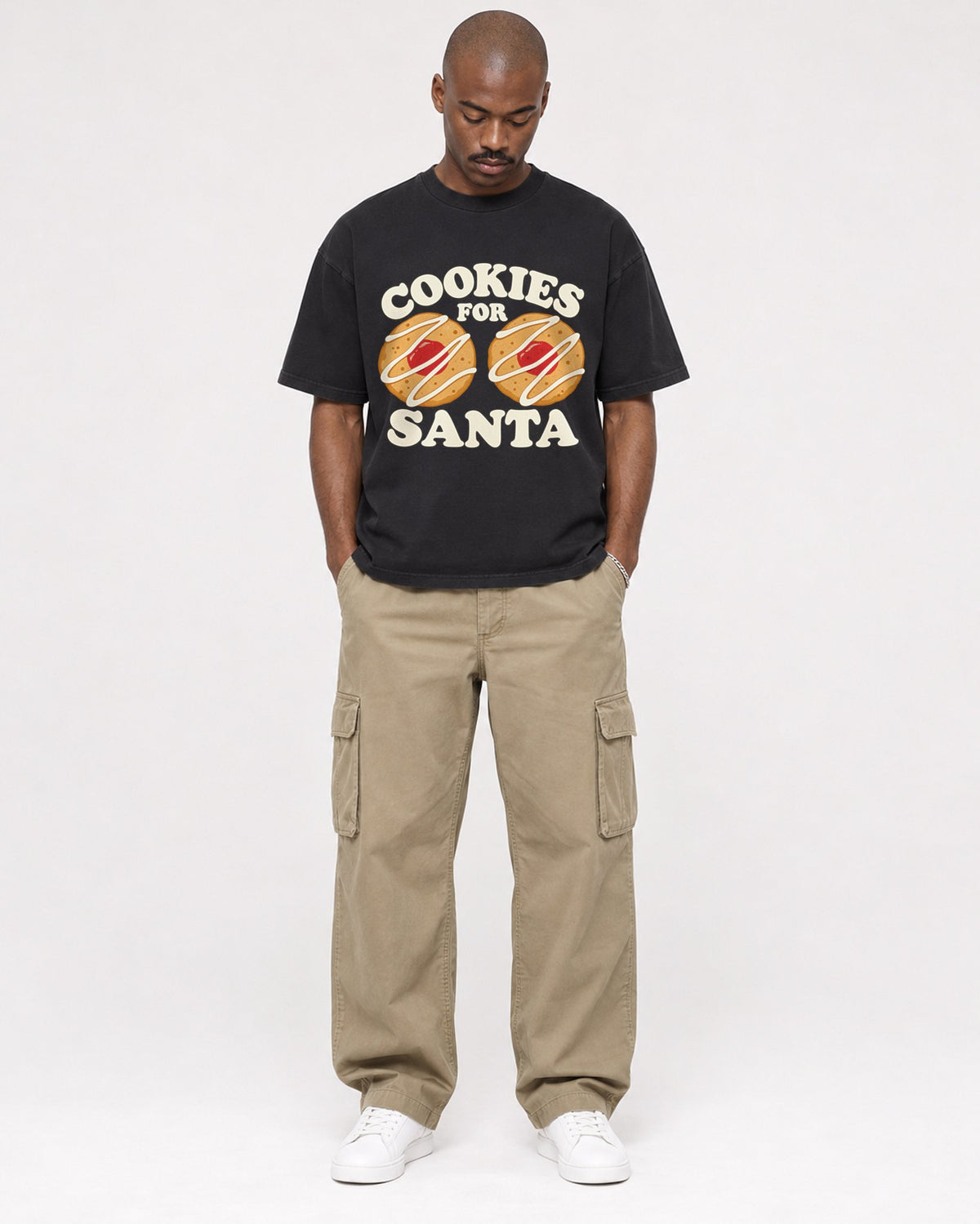 Mockup Boxy Heavyweight Tee Black male full-body 44