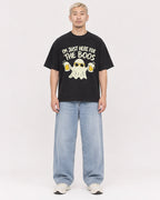 Mockup Boxy Heavyweight Tee Black male full-body 33