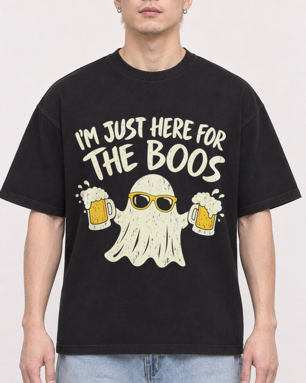 Mockup Boxy Heavyweight Tee Black male close-up 33