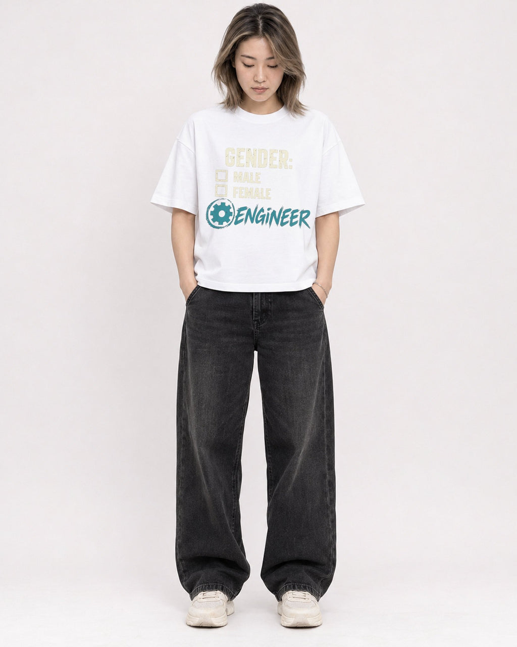 Mockup Boxy Heavyweight Tee White female full-body 33
