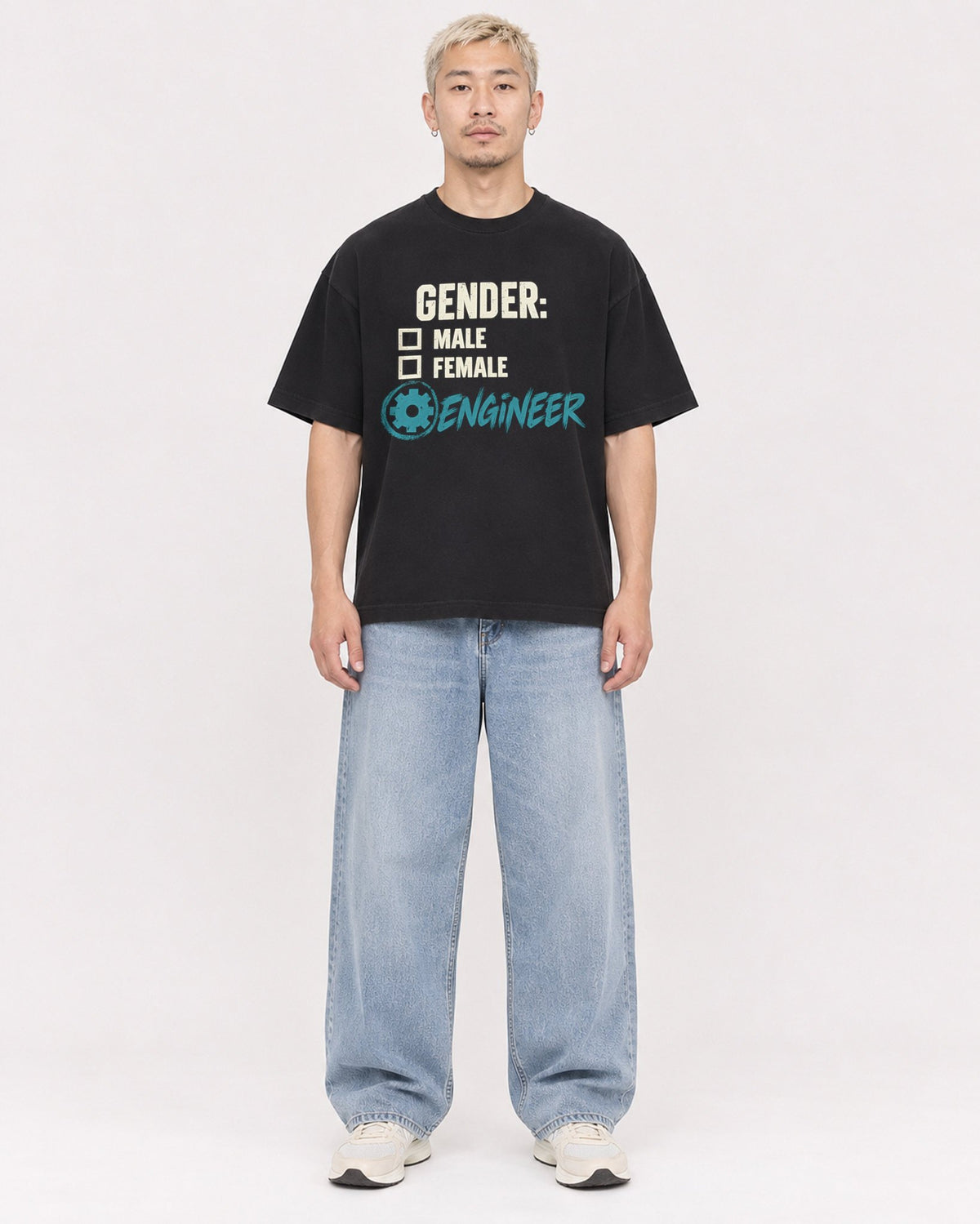 Mockup Boxy Heavyweight Tee Black male full-body 33