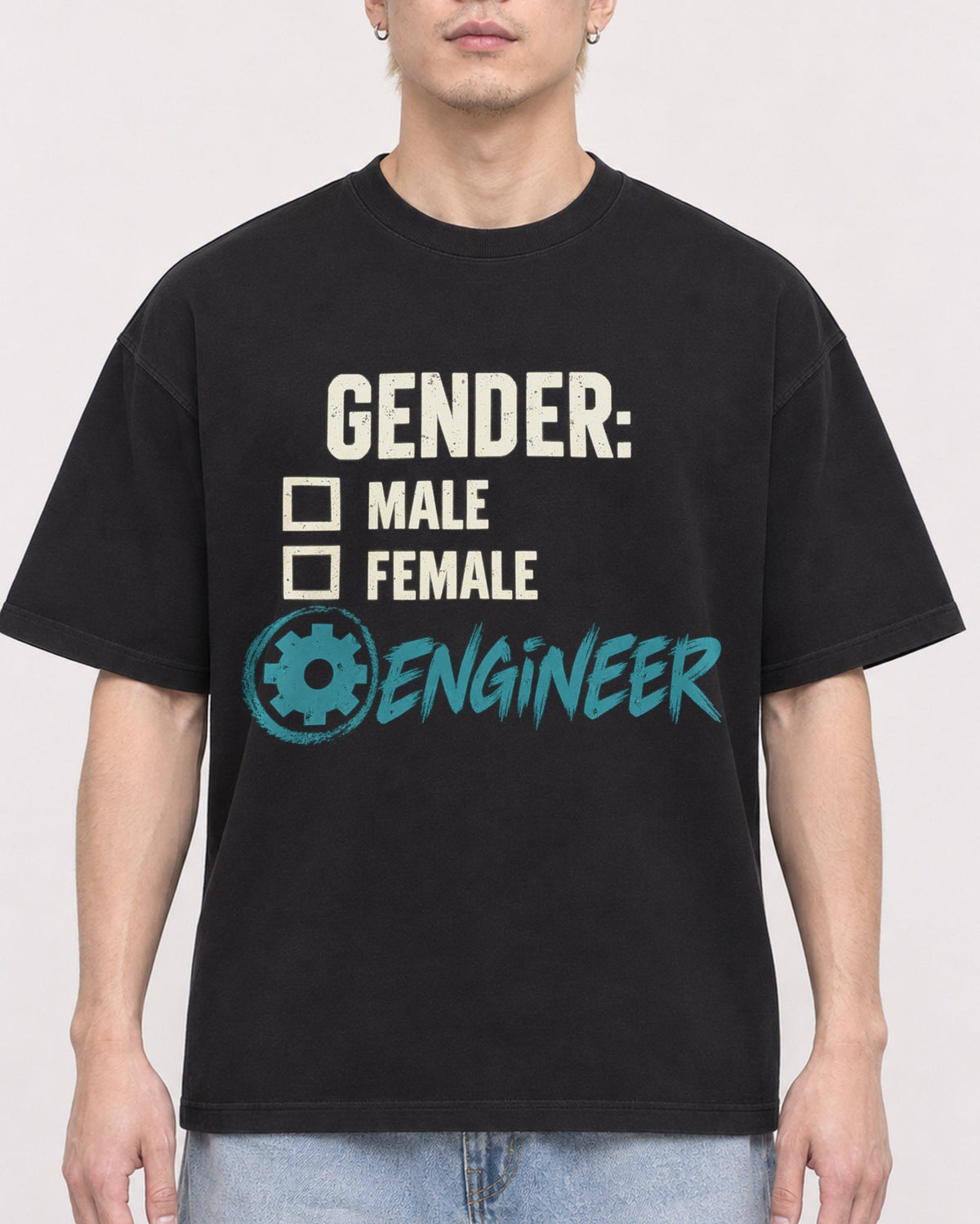 Mockup Boxy Heavyweight Tee Black male close-up 33