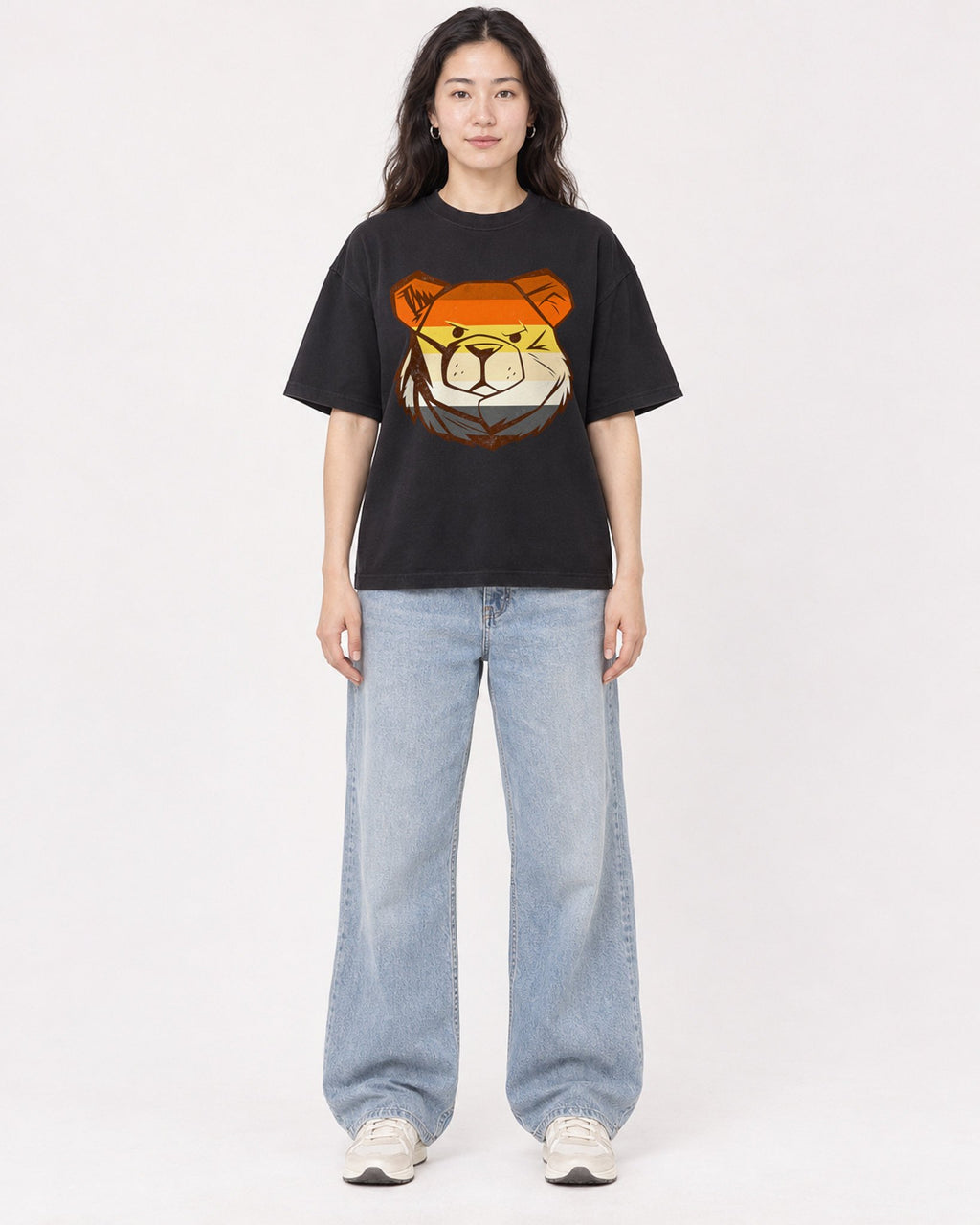 Mockup Boxy Heavyweight Tee Black female full-body 03