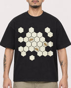 Mockup Boxy Heavyweight Tee Black male close-up 12