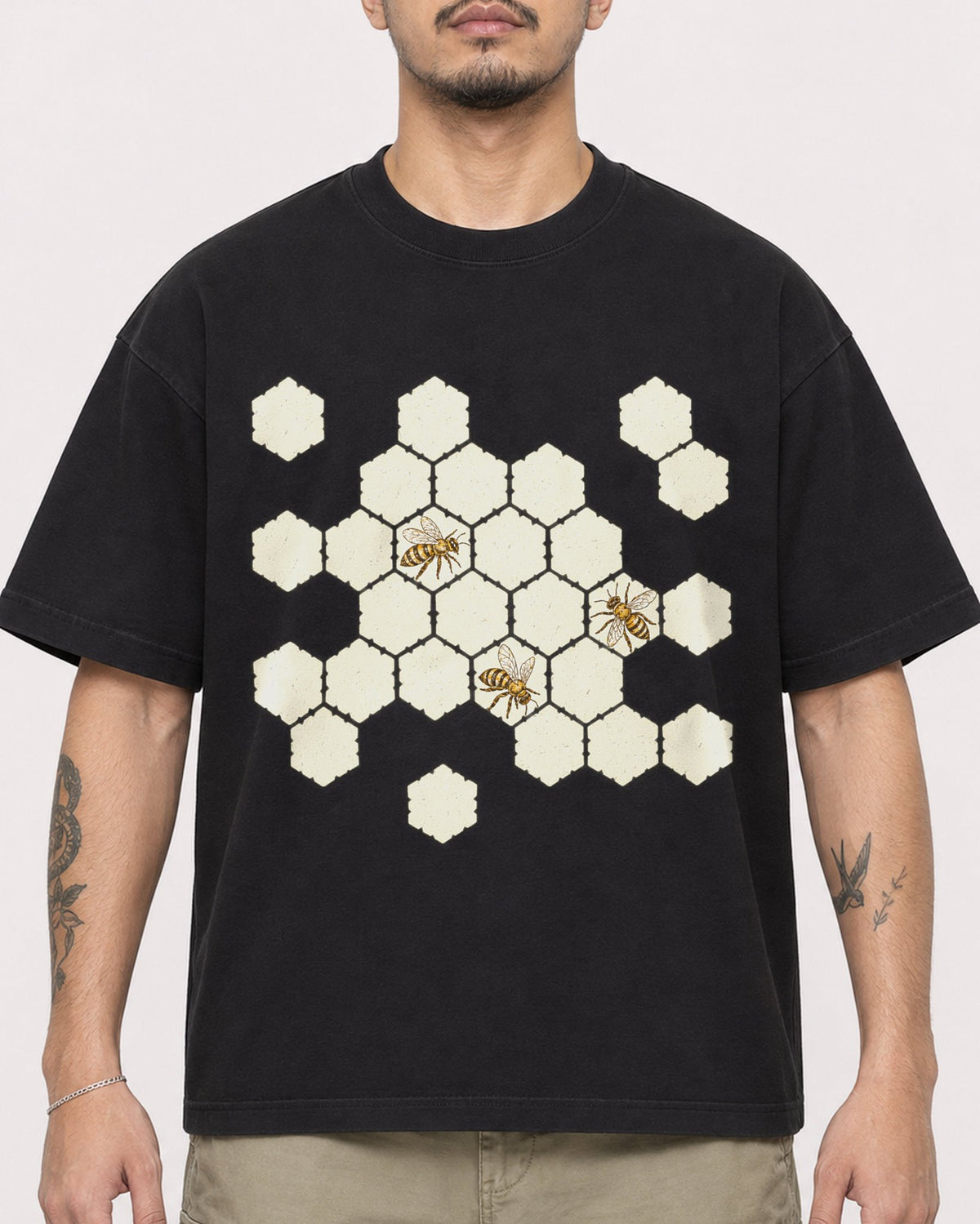 Mockup Boxy Heavyweight Tee Black male close-up 12