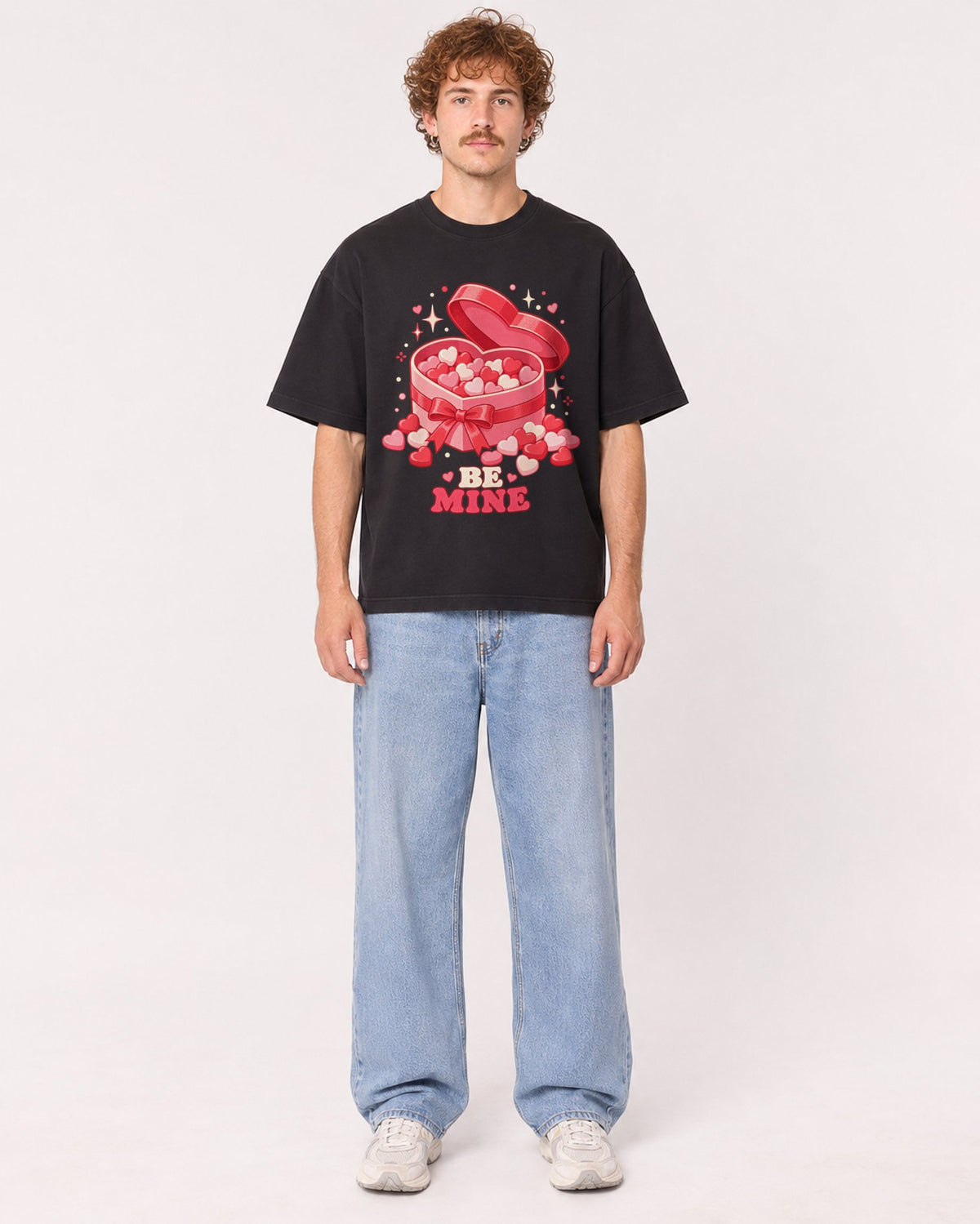 Mockup Boxy Heavyweight Tee Black male full-body 09