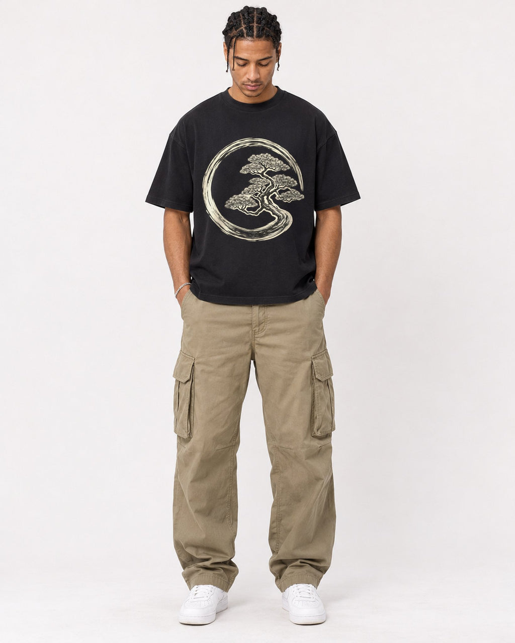 Mockup Boxy Heavyweight Tee Black male full-body 40