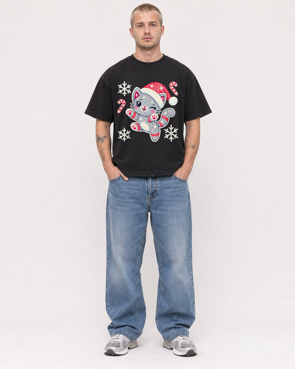 Mockup Boxy Heavyweight Tee Black male full-body 18