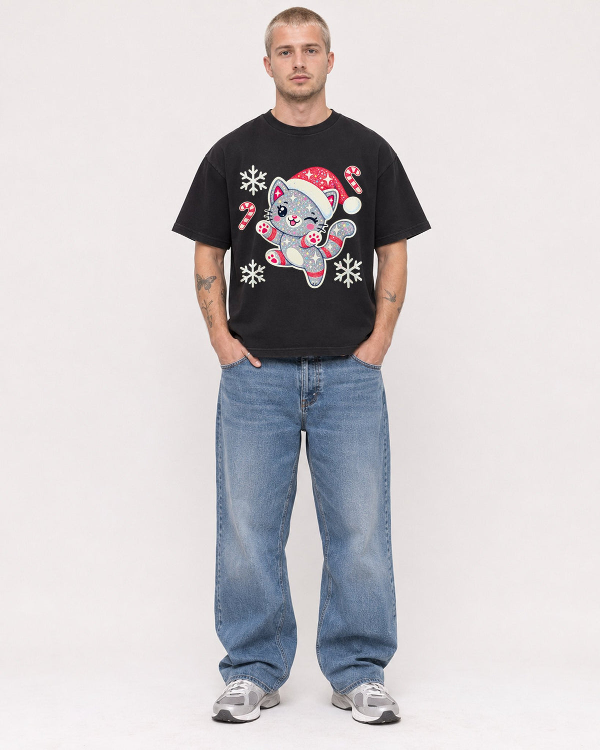 Mockup Boxy Heavyweight Tee Black male full-body 18