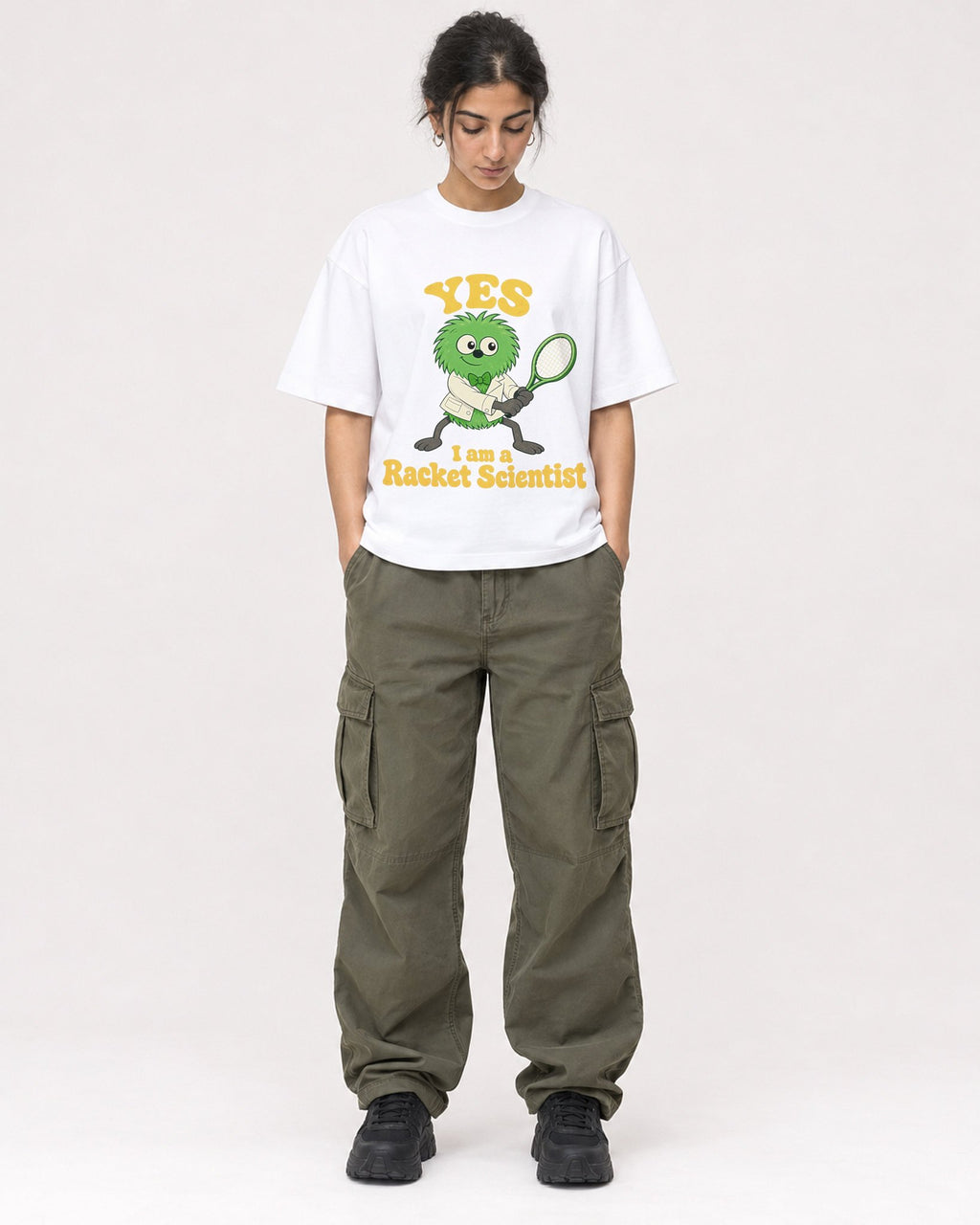 Mockup Boxy Heavyweight Tee White female full-body 17