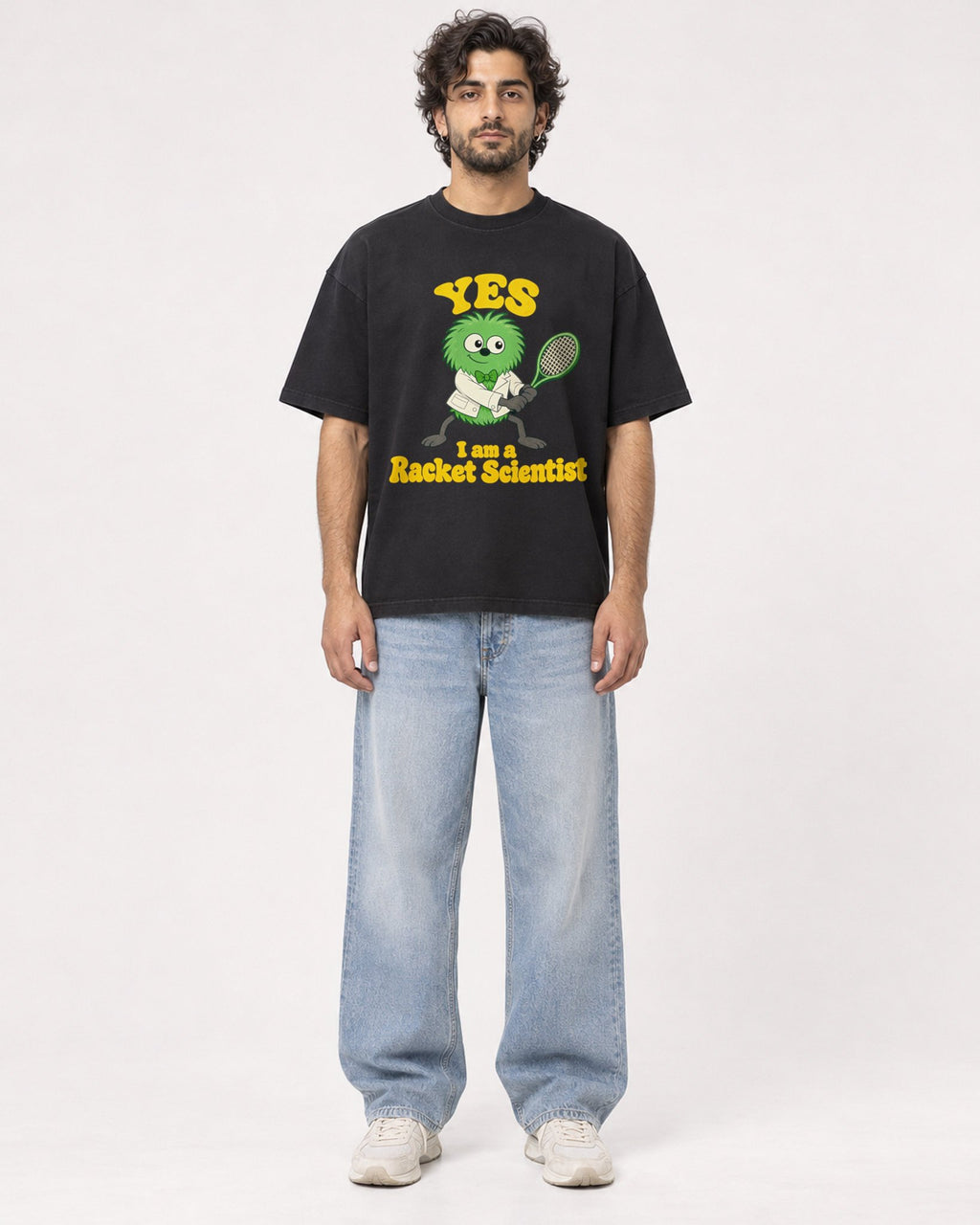 Mockup Boxy Heavyweight Tee Black male full-body 17