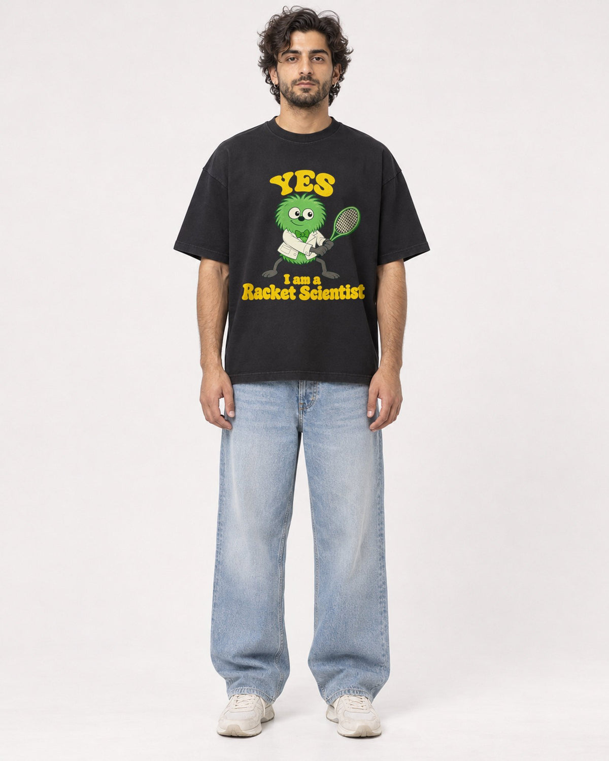 Mockup Boxy Heavyweight Tee Black male full-body 17
