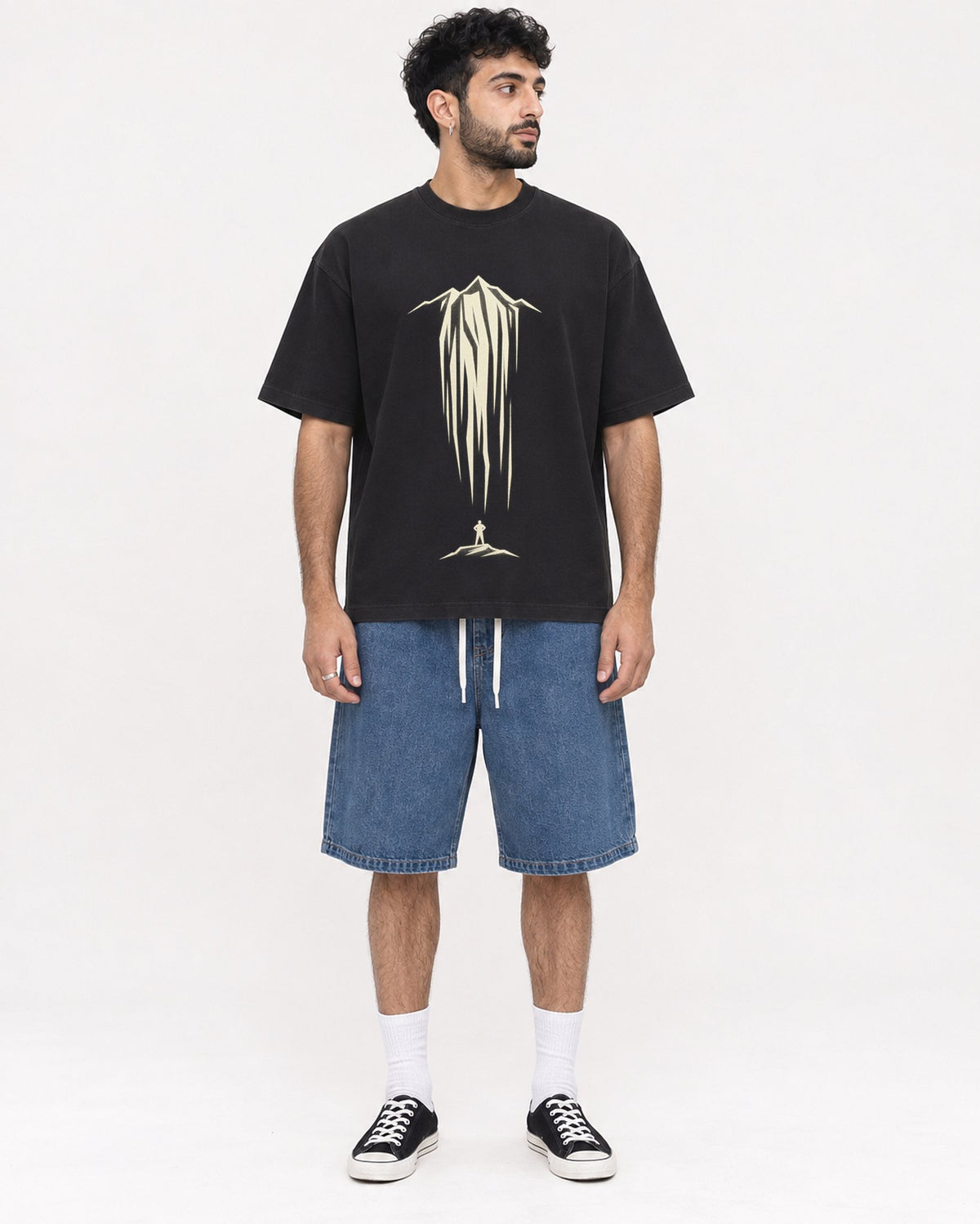 Mockup Boxy Heavyweight Tee Black male full-body 07