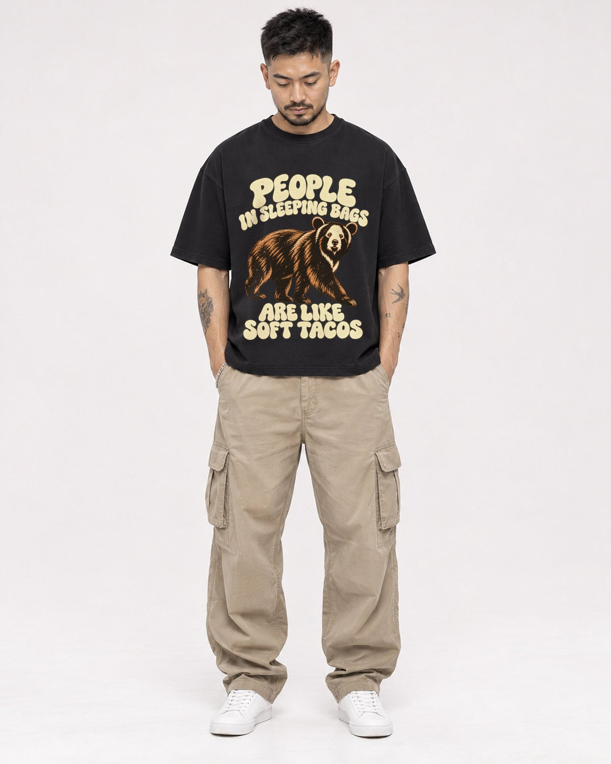 Mockup Boxy Heavyweight Tee Black male full-body 12