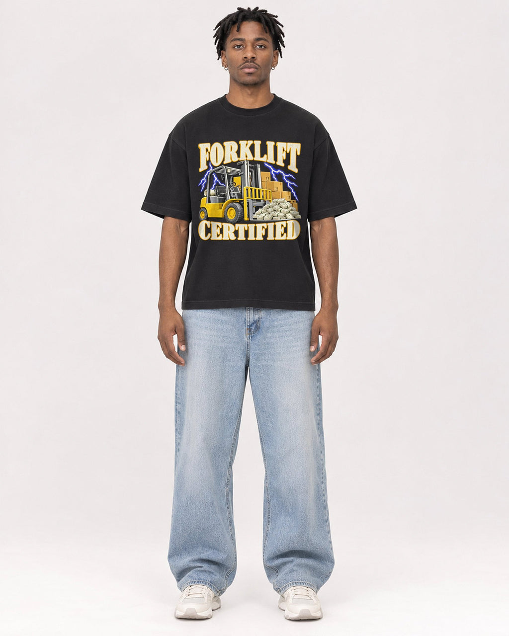 Mockup Boxy Heavyweight Tee Black male full-body 05