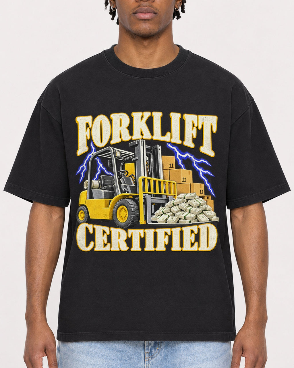 Mockup Boxy Heavyweight Tee Black male close-up 05