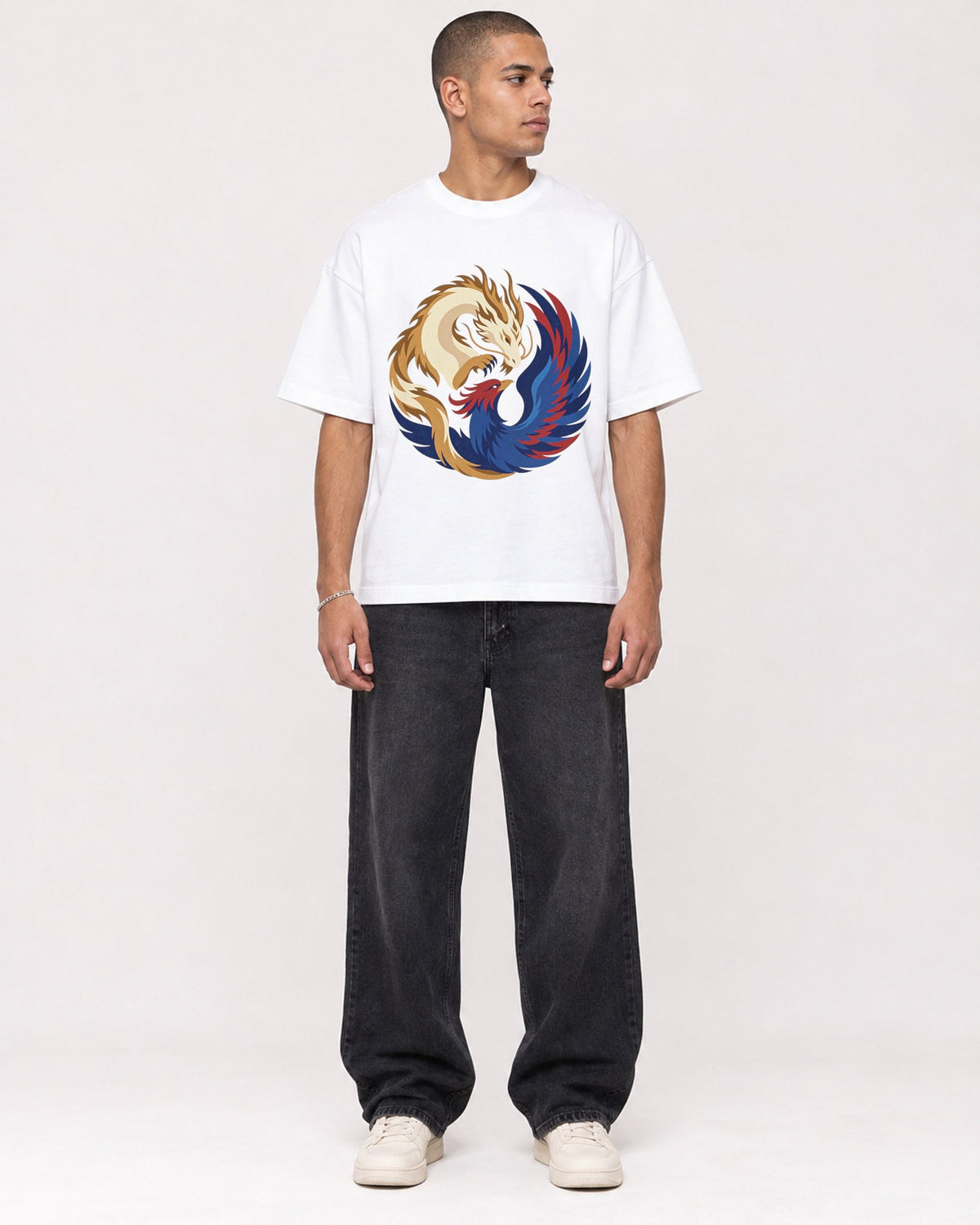 Mockup Boxy Heavyweight Tee White male full-body 50