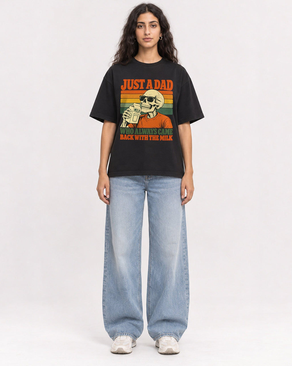 Mockup Boxy Heavyweight Tee Black female full-body 07