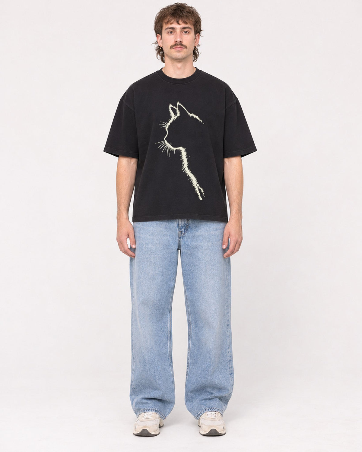 Mockup Boxy Heavyweight Tee Black male full-body 29