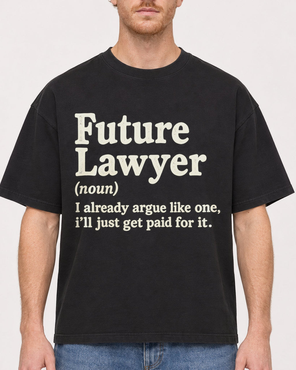 Mockup Boxy Heavyweight Tee Black male close-up 38